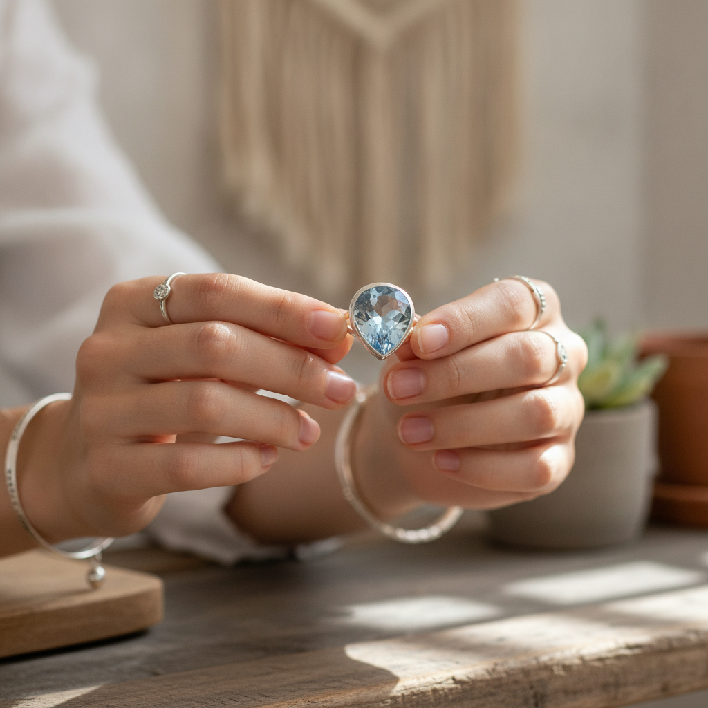 teardrop sterling silver gemstone ring