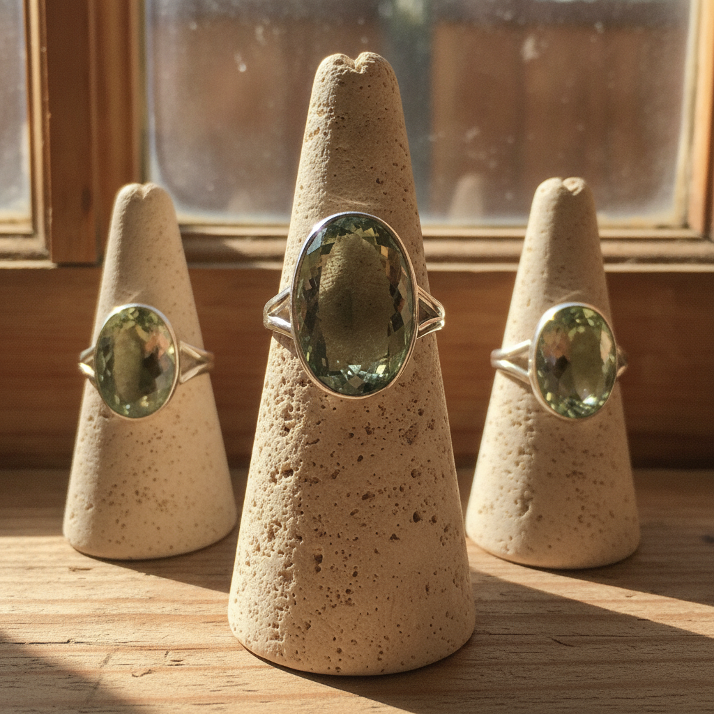green amethyst oval silver gemstone ring