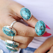 oval copper turquoise silver gemstone ring