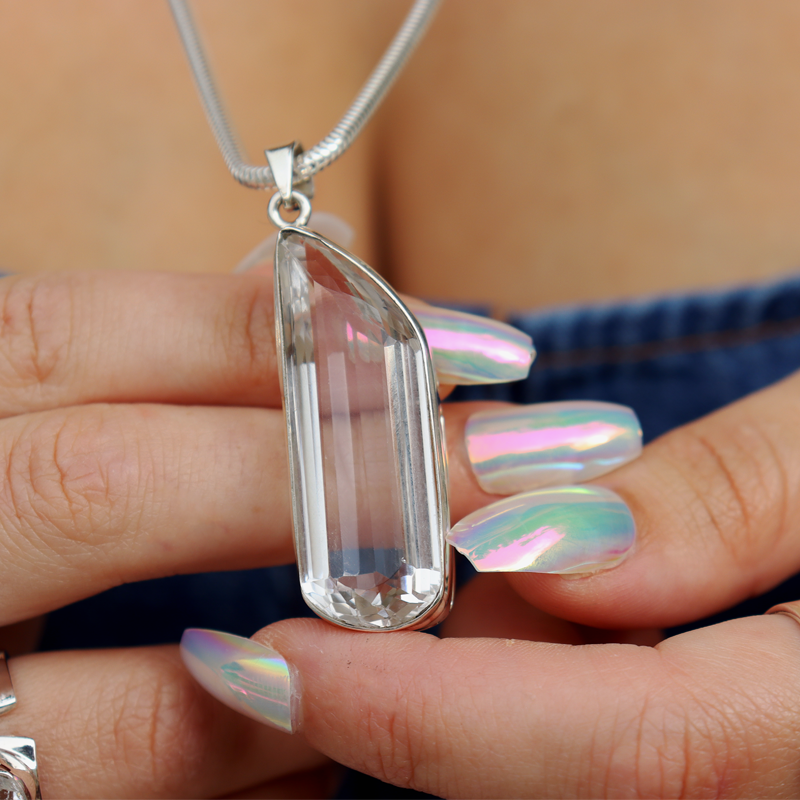 clear quartz sterling silver pendant