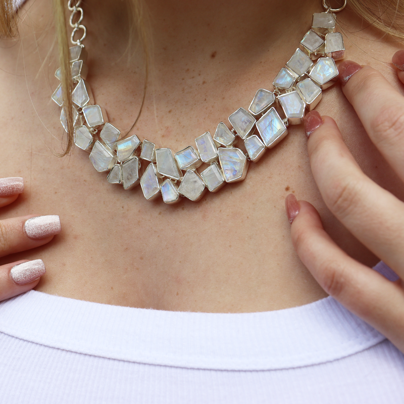 moonstone gemstone sterling silver chunky necklace