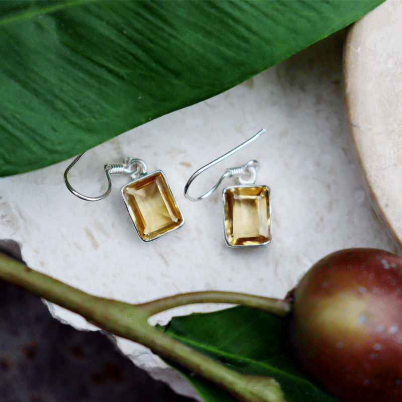 citrine emerald cut sterling silver gemstone earrings