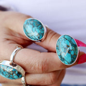 oval copper turquoise silver gemstone ring