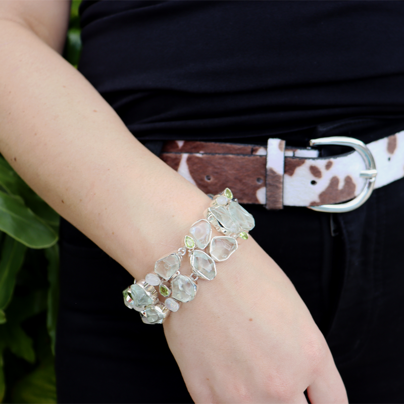 aquamarine peridot moonstone gemstone sterling silver bracelet