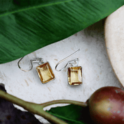 citrine emerald cut sterling silver gemstone earrings