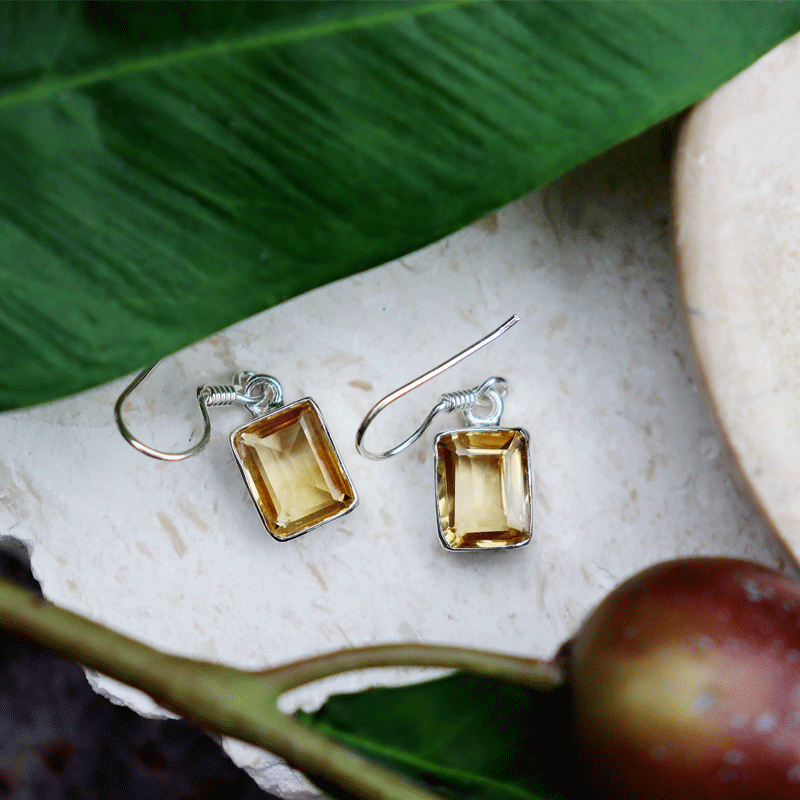 citrine emerald cut sterling silver gemstone earrings
