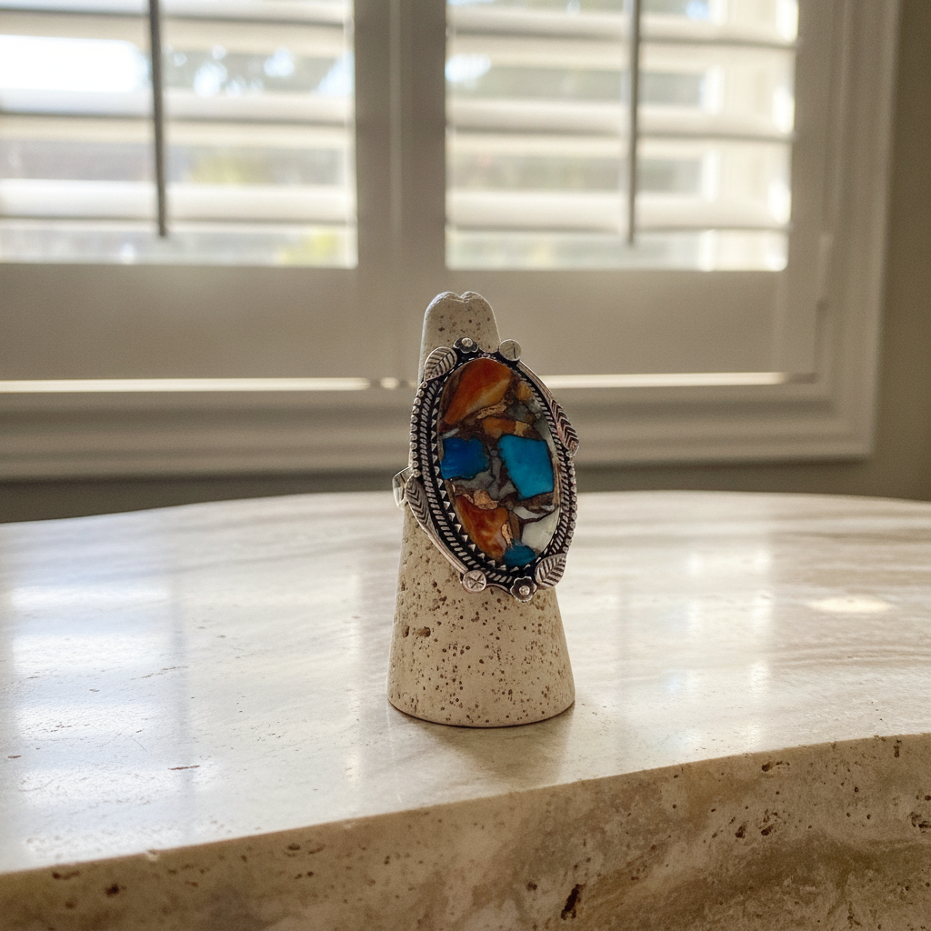 oyster turquoise oval sterling silver gemstone ring