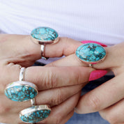 oval copper turquoise silver gemstone ring