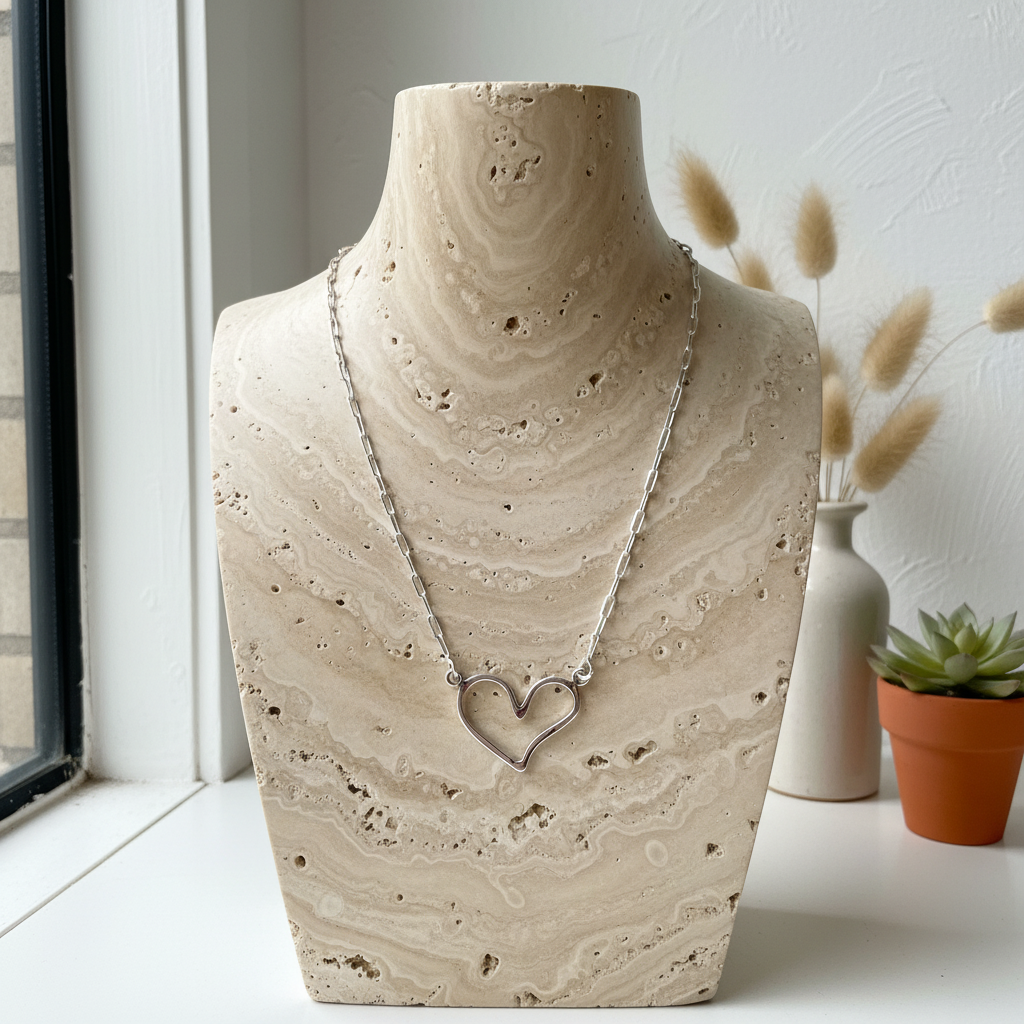 heart sterling silver paperclip chain necklace