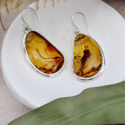 amber earrings set in sterling silver