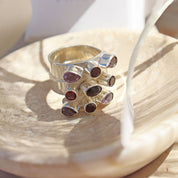 garnet amethyst smoky quartz sterling silver ring