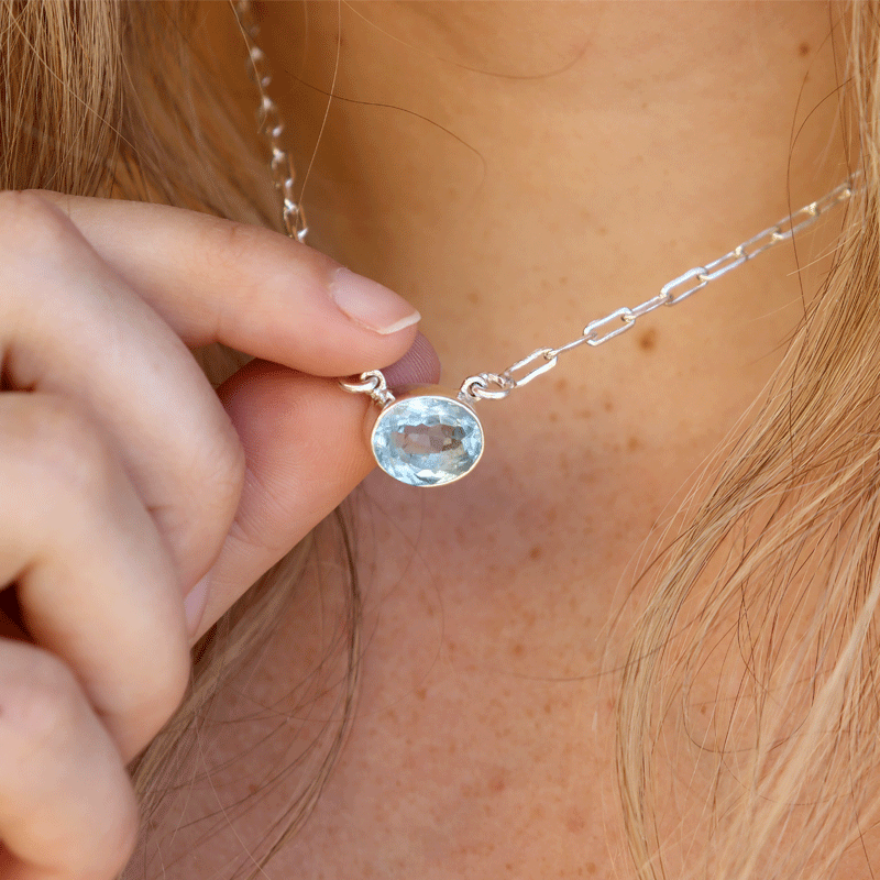 blue topaz handmade sterling silver gemstone necklace