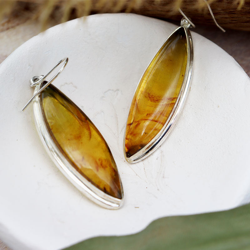 amber earrings set in sterling silver