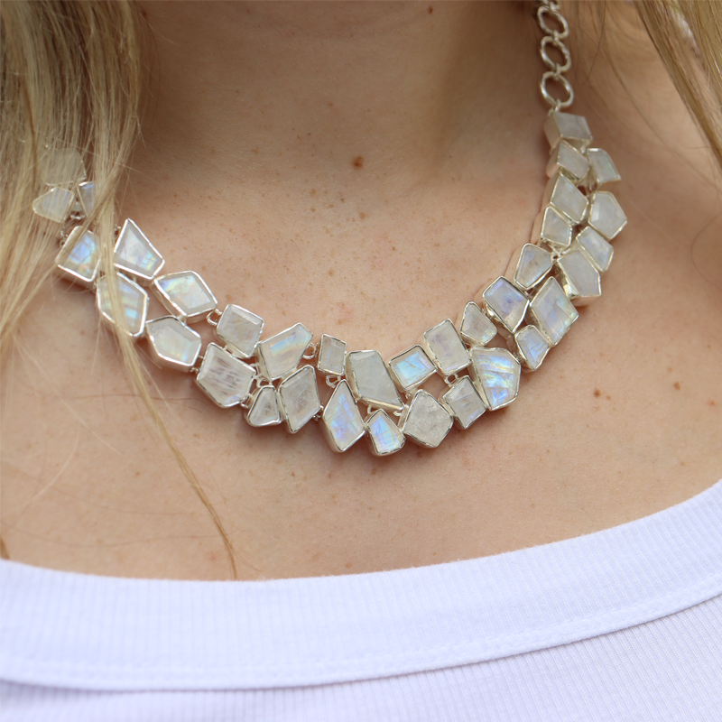 moonstone gemstone sterling silver chunky necklace