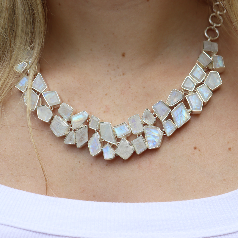 moonstone gemstone sterling silver chunky necklace