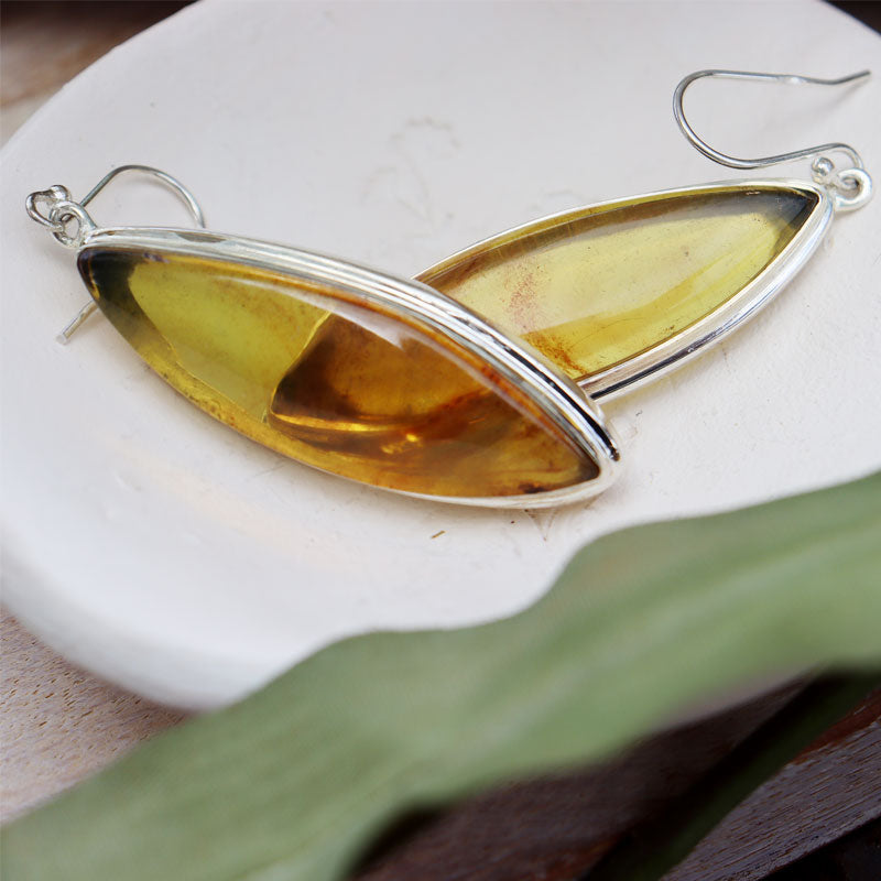 amber earrings set in sterling silver