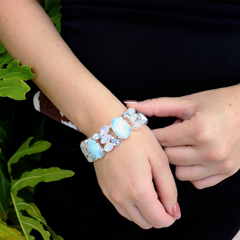larimar blue topaz moonstone sterling silver gemstone bracelet