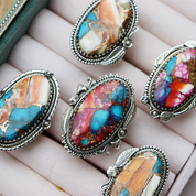 oyster turquoise sterling silver gemstone ring