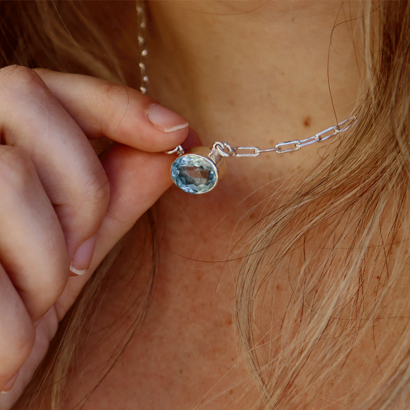blue topaz handmade sterling silver gemstone necklace
