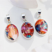 pink dahlia turquoise silver gemstone pendant