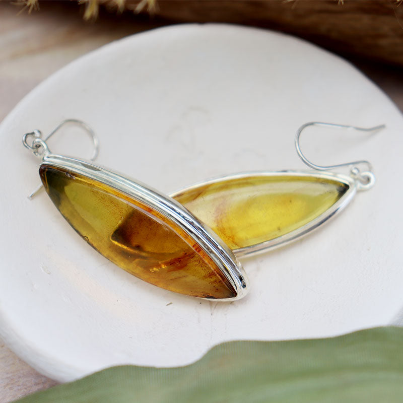 amber earrings set in sterling silver