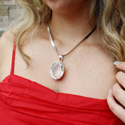 large oval clear quartz sterling silver pendant