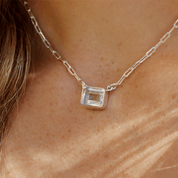 clear quartz emerald cut sterling silver gemstone necklace
