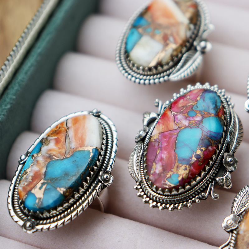 oyster turquoise sterling silver gemstone ring