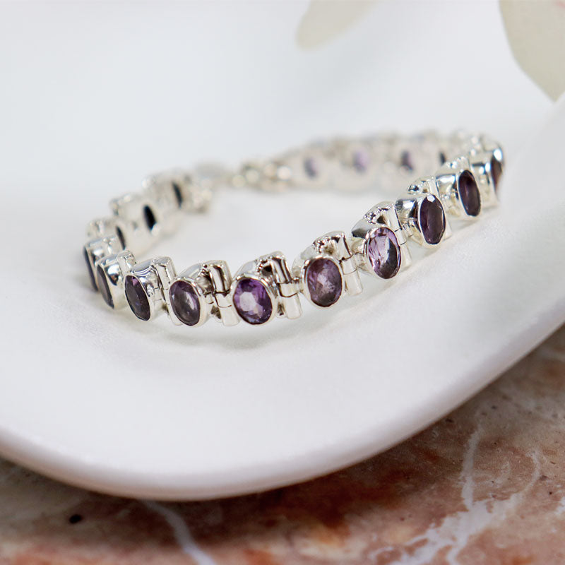 amethyst silver gemstone bracelet