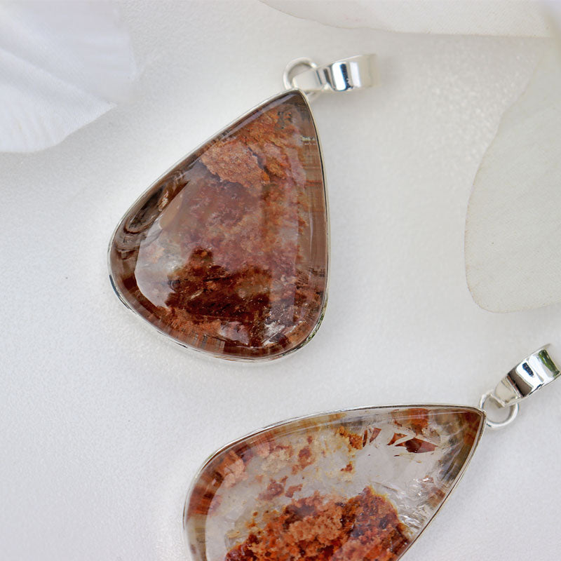 large teardrop garden quartz silver gemstone pendant