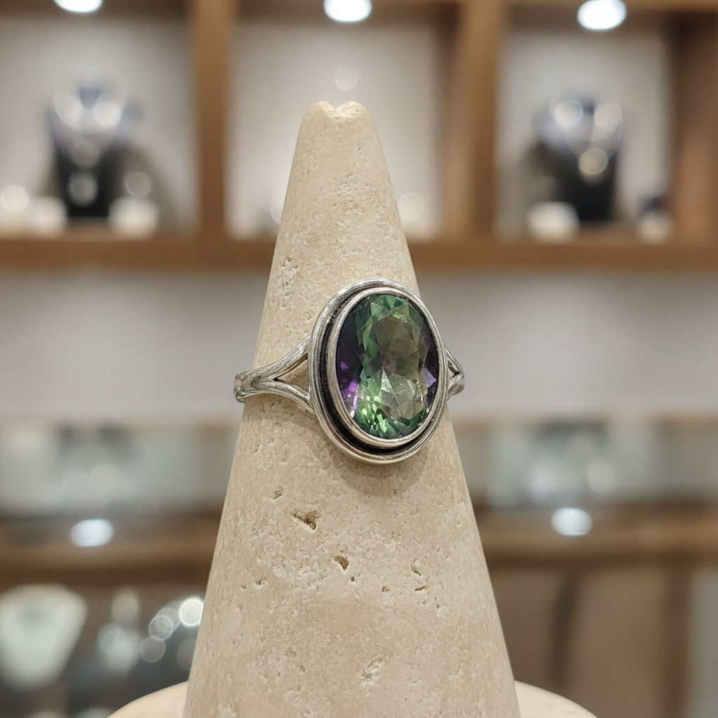 mystic topaz oval sterling silver gemstone ring