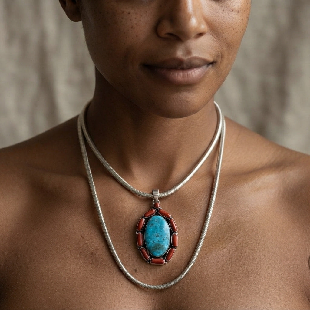 Turquoise Coral Vintage Style Pendant