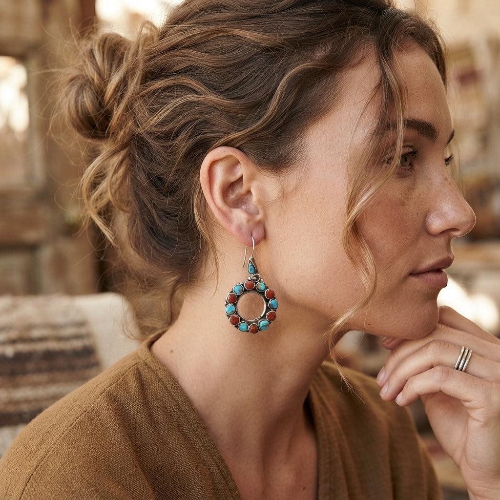 Turquoise Coral Vintage Style Earrings
