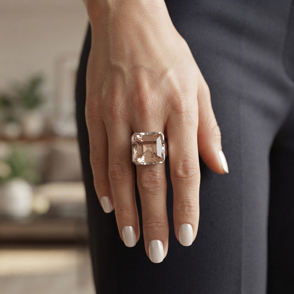 Champagne Quartz Emerald Cut Ring