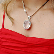 large oval clear quartz sterling silver pendant