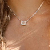 clear quartz emerald cut sterling silver gemstone necklace