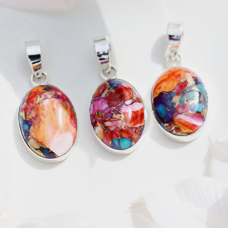 pink dahlia turquoise silver gemstone pendant