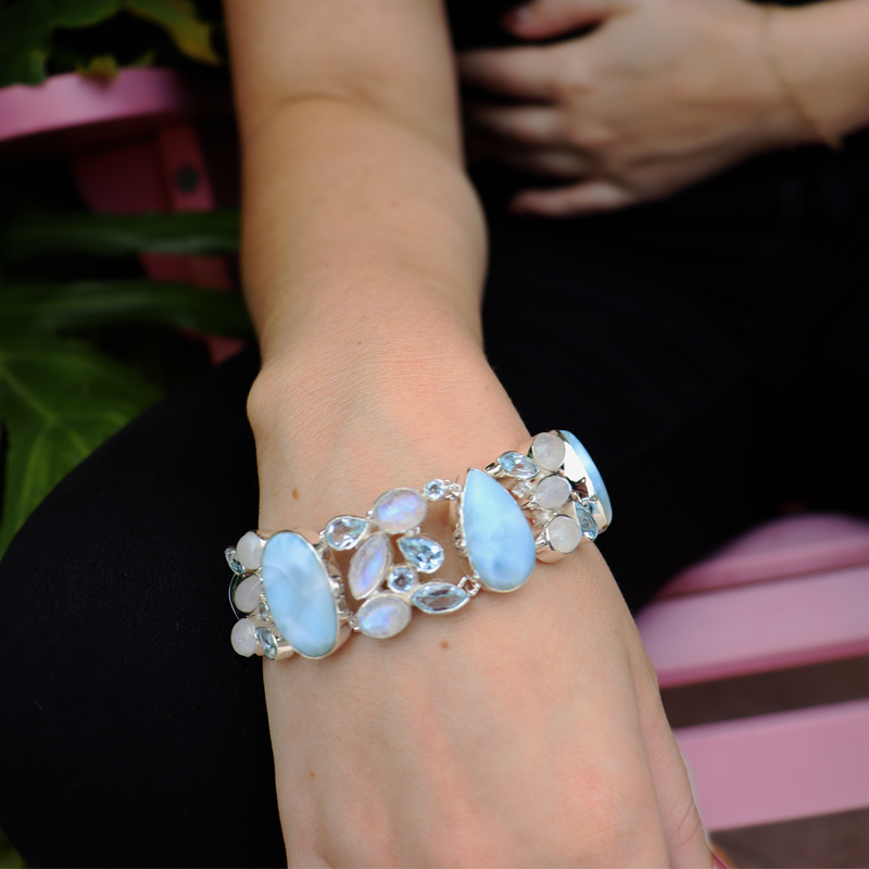 larimar blue topaz moonstone sterling silver gemstone bracelet