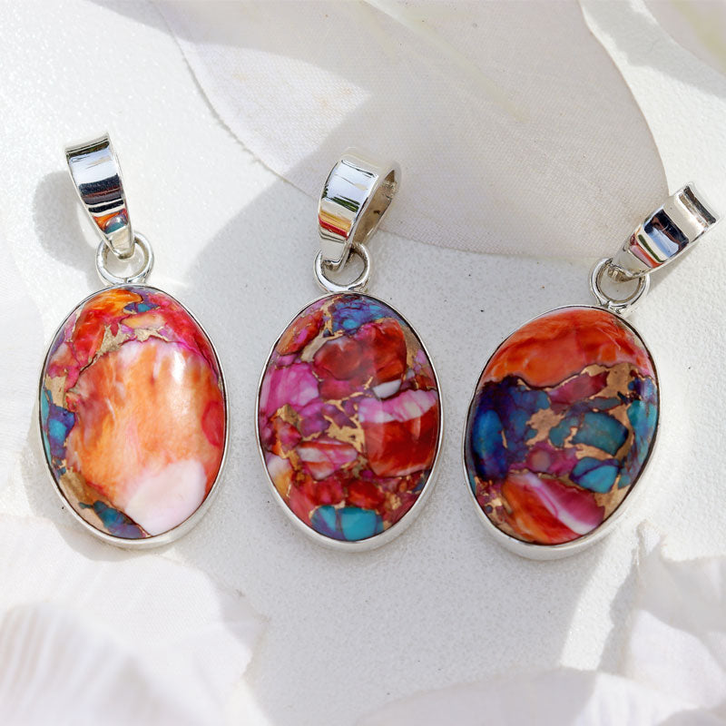 pink dahlia turquoise silver gemstone pendant
