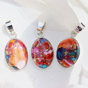 pink dahlia turquoise silver gemstone pendant