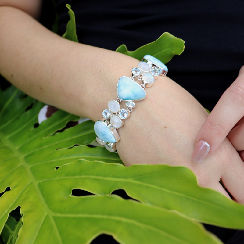 larimar moonstone blue topaz sterling silver gemstone bracelet