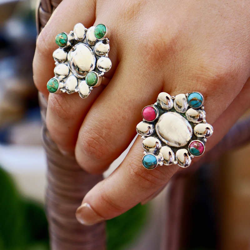 multi oyster tuquoise sterling silver gemstone ring