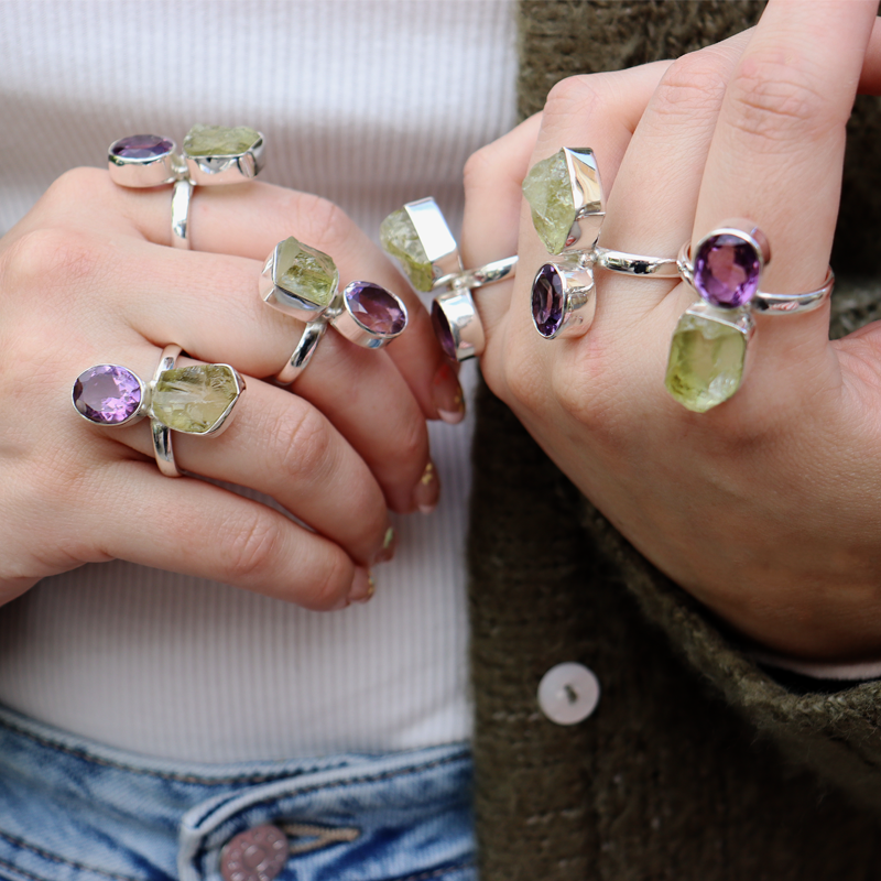 amethyst lemon quartz sterling silver gemstone ring