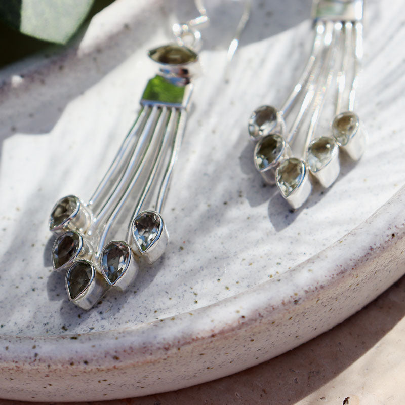 green amethyst silver gemstone earrings