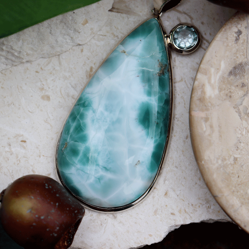 larimar blue topaz sterling silver gemstone pendant