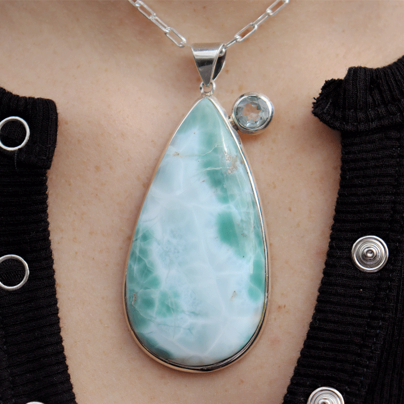 larimar blue topaz sterling silver gemstone pendant