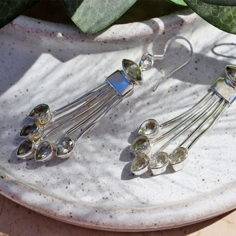 green amethyst silver gemstone earrings