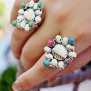 green oyster turquoise sterling silver gemstone ring