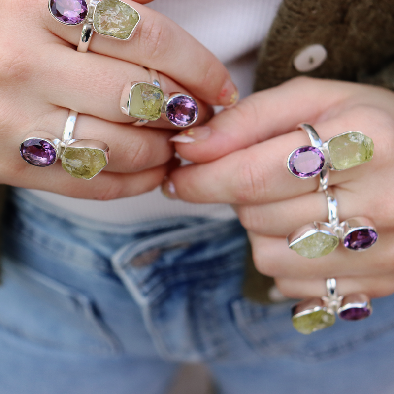 amethyst lemon quartz sterling silver gemstone ring