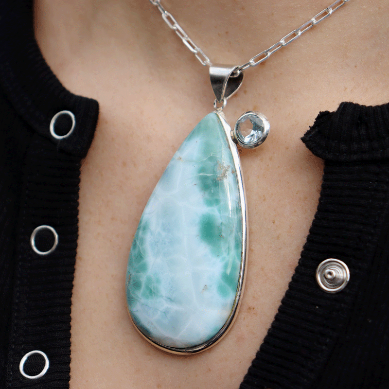 larimar blue topaz sterling silver gemstone pendant